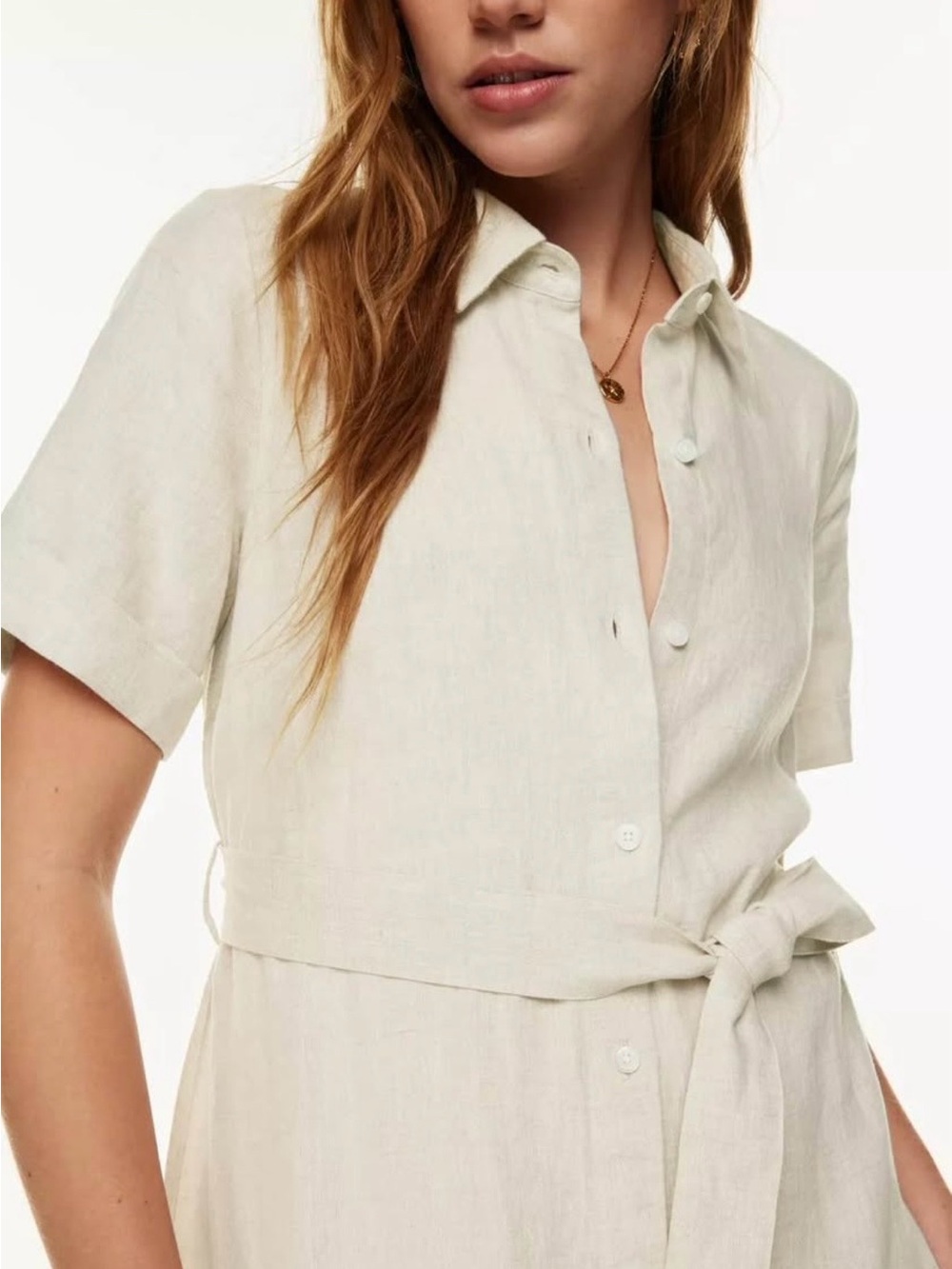 Aritzia Wilfred Linen Shirt Dress in Light Beige